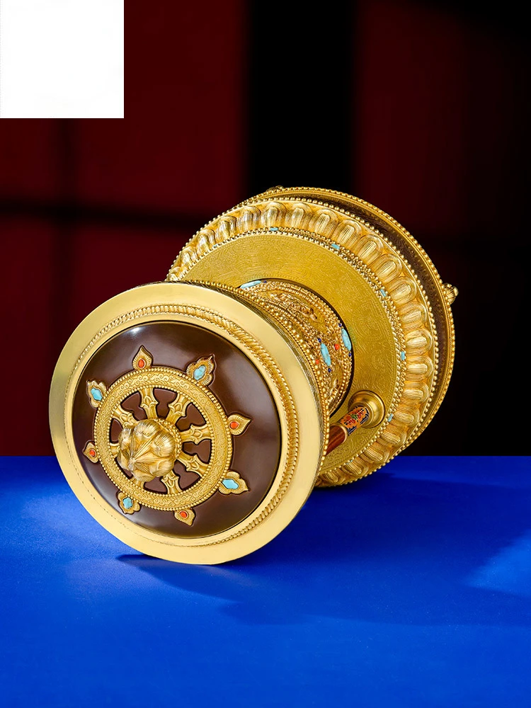 Wheel Electric Prayer Wheel Pure Copper to Gold Barrel Huibao Buddhist Supplies Buddha Front Prayer Wheel Large Size 30cm