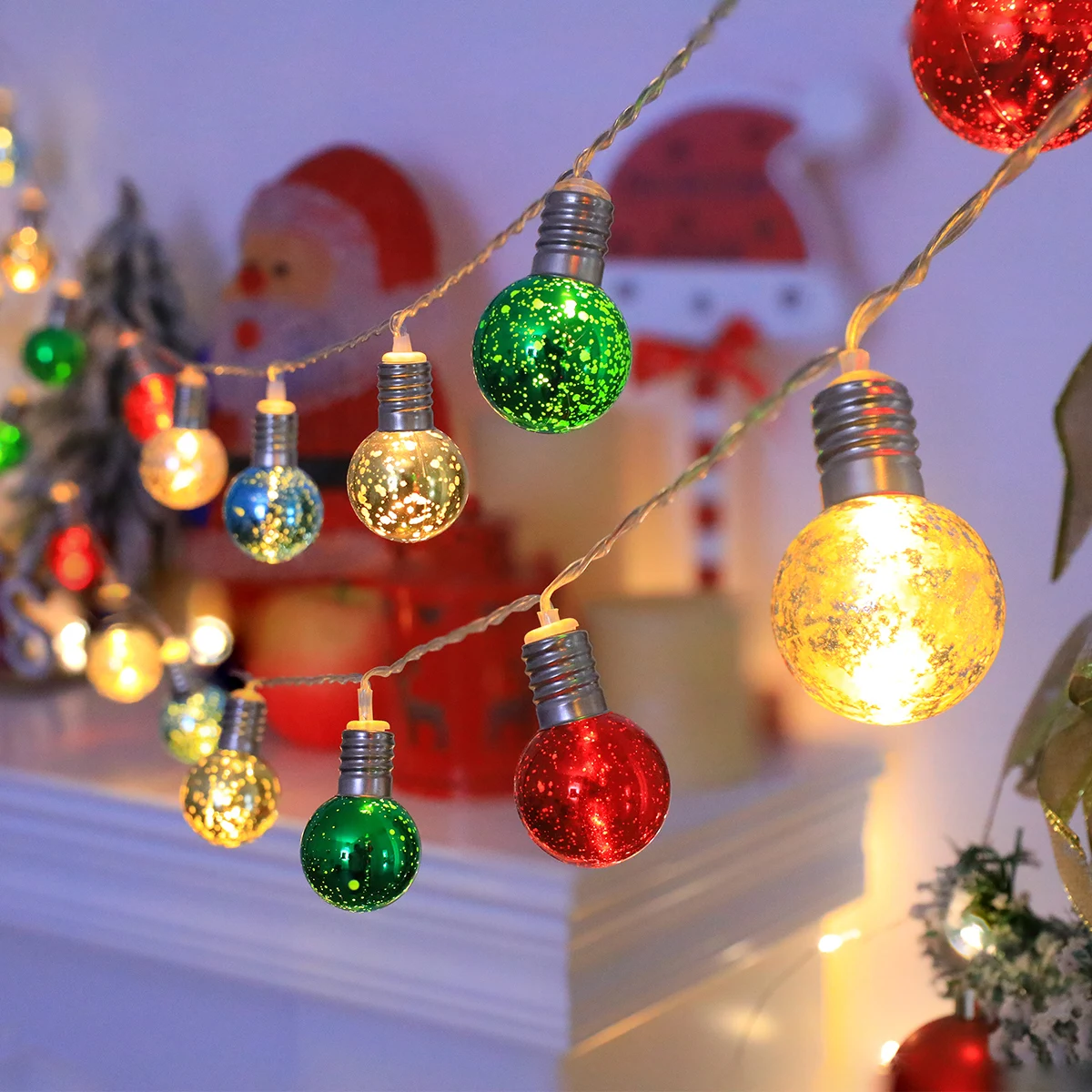 20/10LED سلسلة أضواء كروية لعيد الميلاد تعمل بالبطارية، كرة مستديرة وتصميم خرز ملون، للمنزل/غرفة النوم/غرفة المعيشة/عيد الميلاد