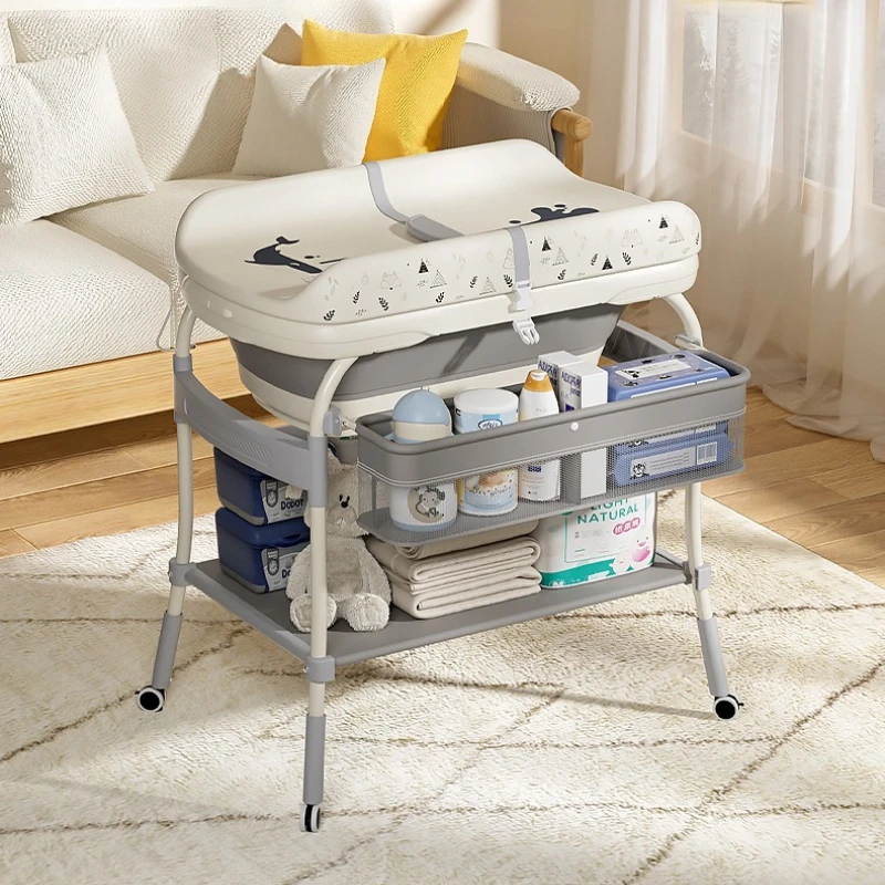 

Convertible Adjustable Baby Crib with Changing Top ECO-Certified Wooden Nursing Bed Detachable Guardrail Breathable Mesh Design