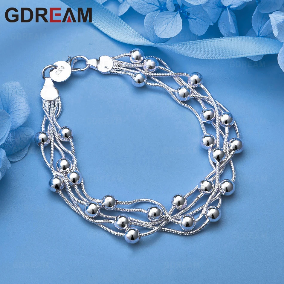 

GDREAM 925 Sterling Silver Five-Line Beaded Bracelet Exquisite Unique Fashion Women'S Gift Jewelry