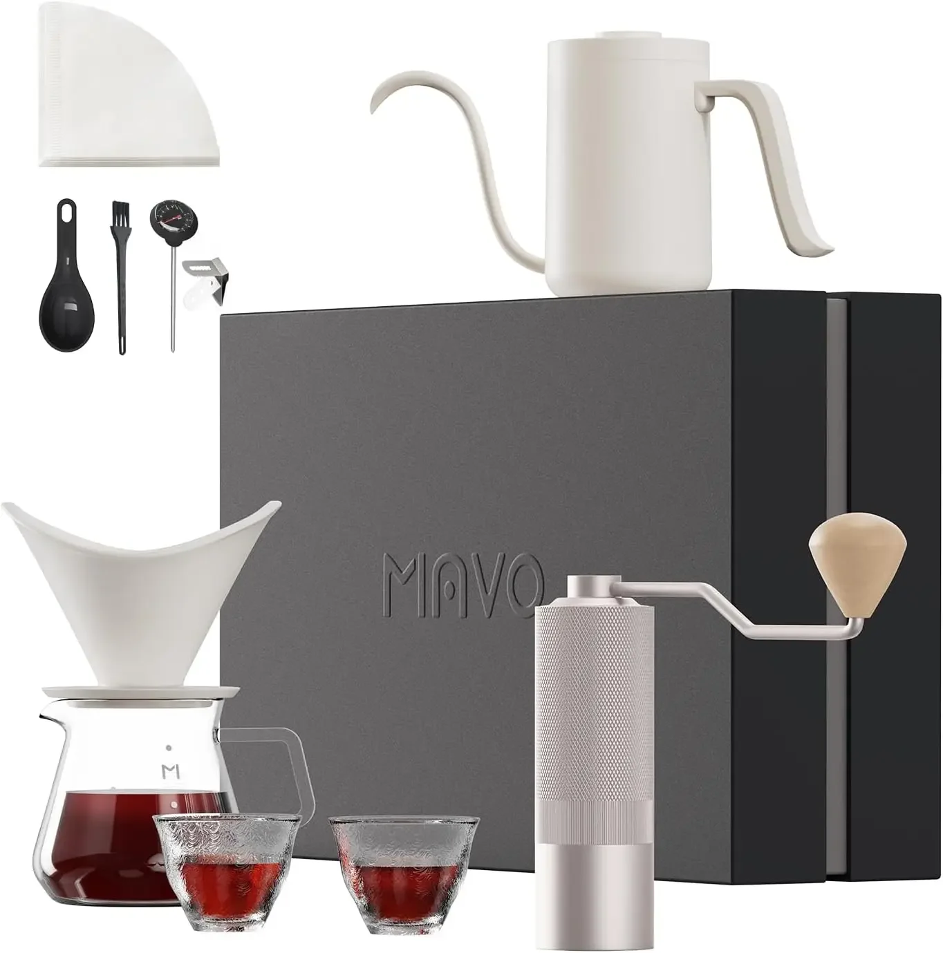 Pour Over Coffee Maker Set, 12 in 1 Set Box, Manual Coffee Grinder, Ceramic Pour Over Coffee Dripper with Tray, Pour Over Kettle