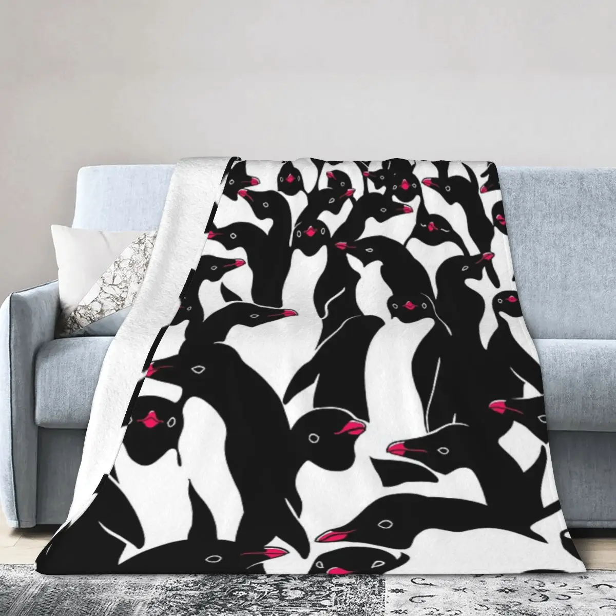 Meanwhile Penguins II Blankets Soft Warm Flannel Throw Blanket Cover for Bed Living room Picnic Travel Home Couch