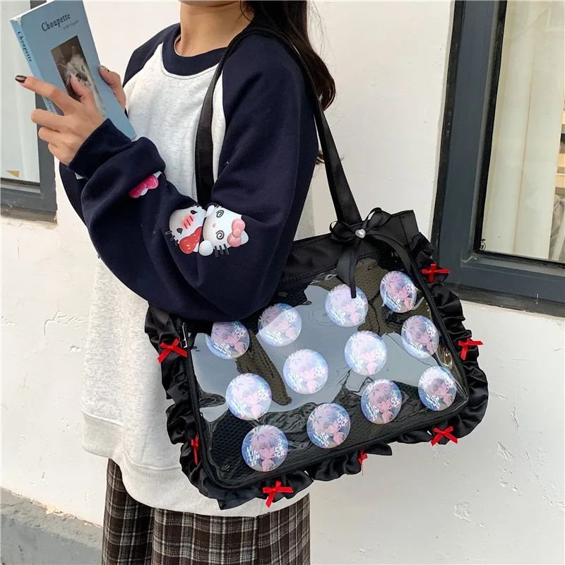 

Large Capacity Japan Style Shoulder Bag Preppy Messenger Handbag Women Bow Ribbon Anime Cosplay JK Tote Pain Bag