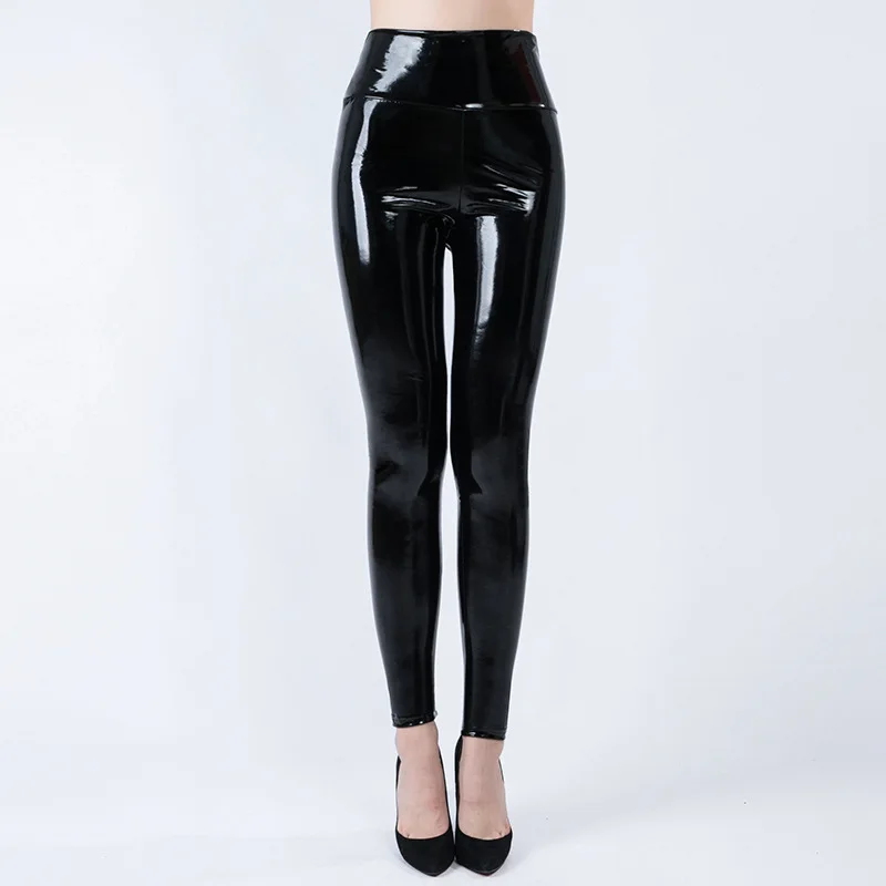 women\\\'s latex leggings Push Up Women Black Leggings High Waist Elastic PU Leather Skinny Pants Shiny Wet Look Metallic Latex