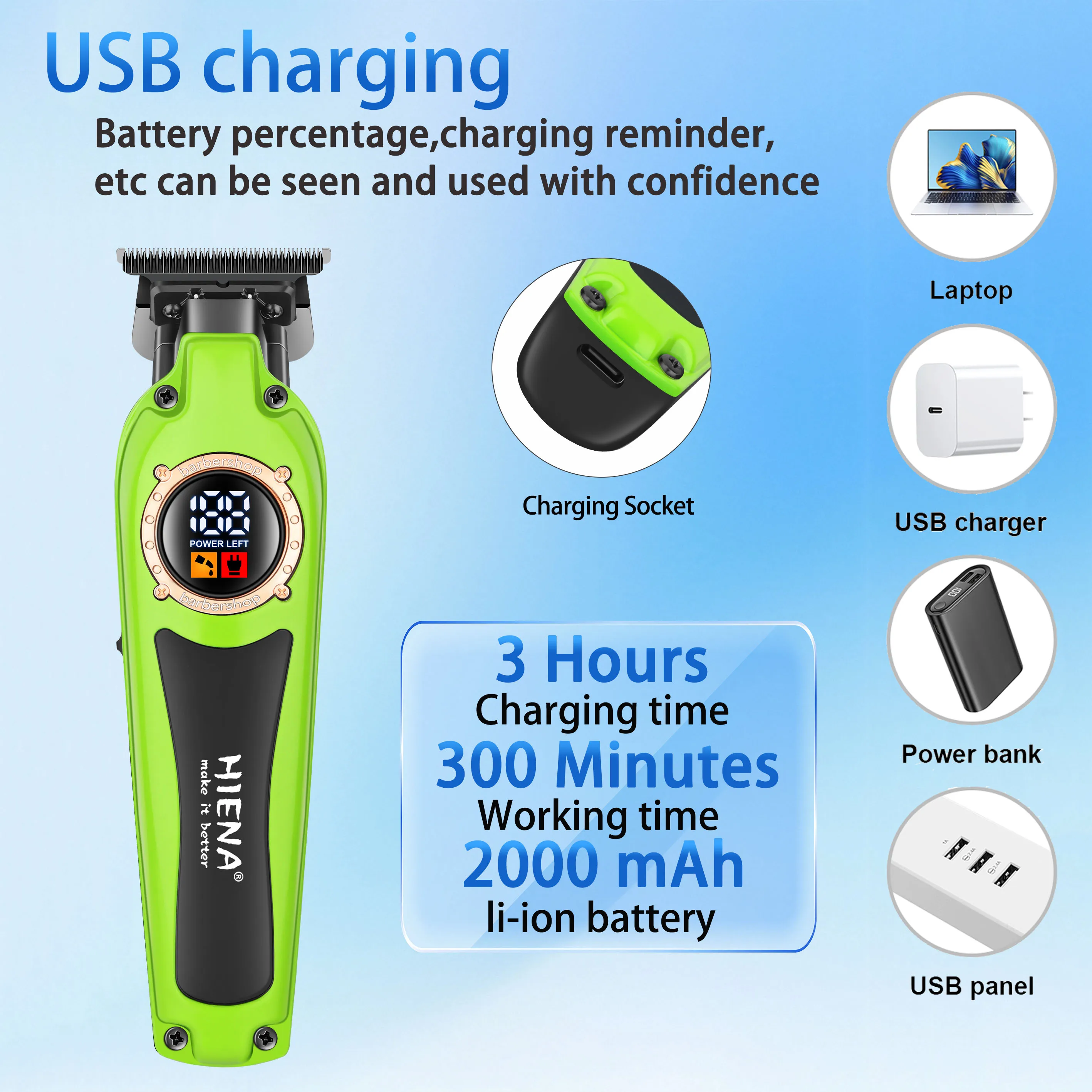 HIENA電動バリカン2点セット プロ用バリカン 電動トリマー 散髪仕上げ機 DLC刃 LEDディスプレイ