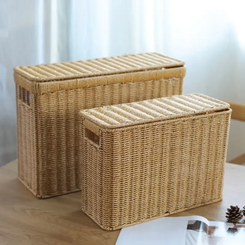 

Spare high flat long narrow storage box with cover gap magazine basket imitation rattan corner woven flower girl basket box