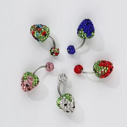 SRCOI Fashionable Stainless Steel Strawberry Belly Button Ring For Women Esthetics Jewelry Full Rhinestone Navel Piercing