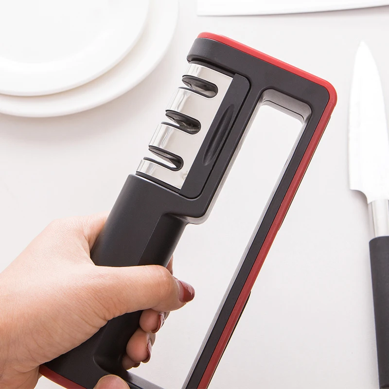 Portable Manual Knife Sharpener Compact Pull Through Design Knife Sharpening Stone Non-Slip Base for Kitchen Use