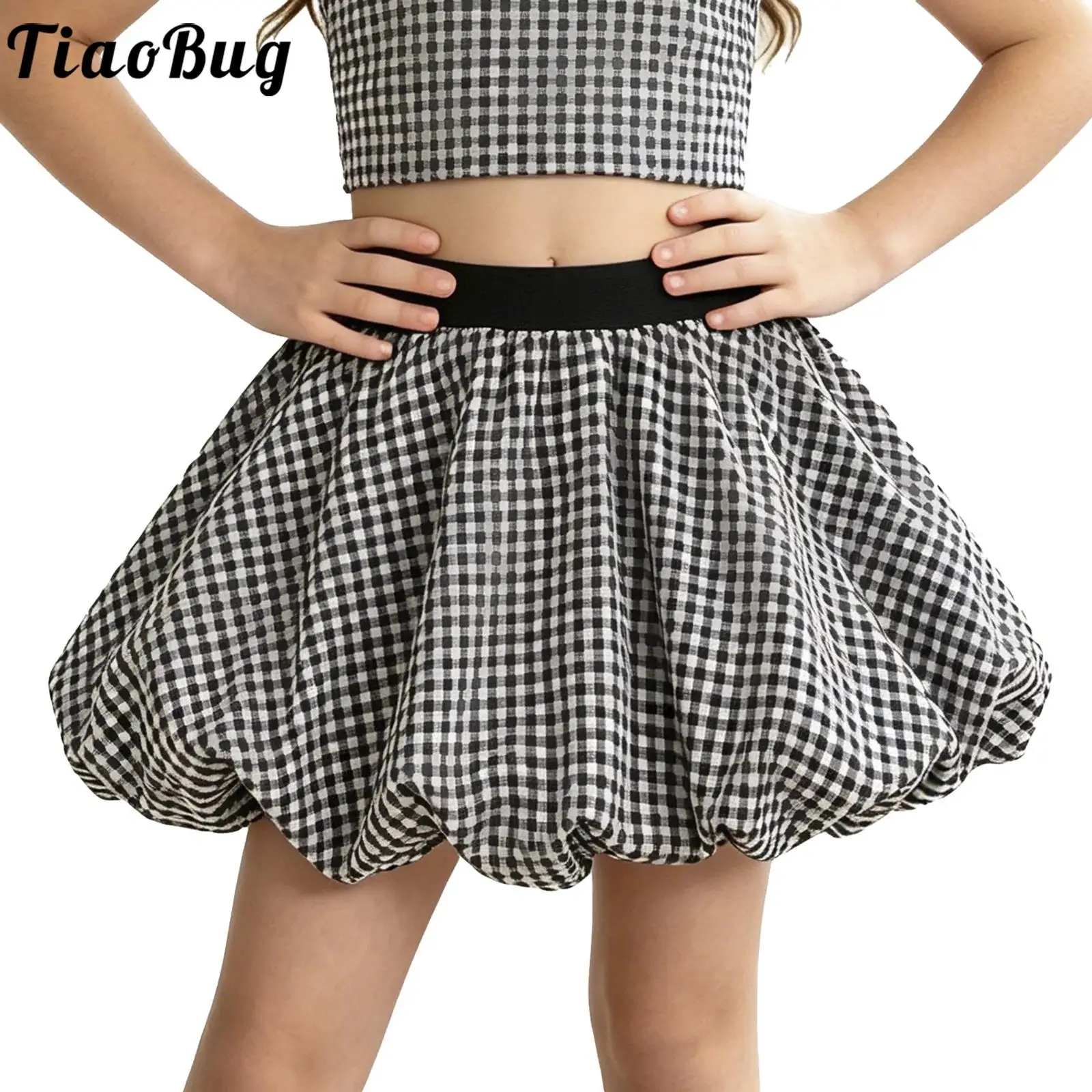 Kids Girls Clothes Bubble Skirt High Waisted Elastic Waistband Scooter Skater Skort Skirts Built-in Shorts School Daily Wear