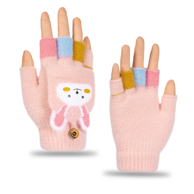 От 2 до 8 летДетские жаккардовые перчатки с раздвоенными пальцами, теплые флисовые и утолщенные флип-перчатки с героями мультфильмов для мальчиков и девочек