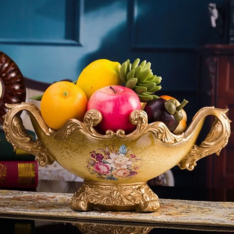 European Vintage Fruit Plate Bowl Resin Ornaments Wedding Gifts Home Living Room Decoration Items Hotel Store Furnishing Crafts