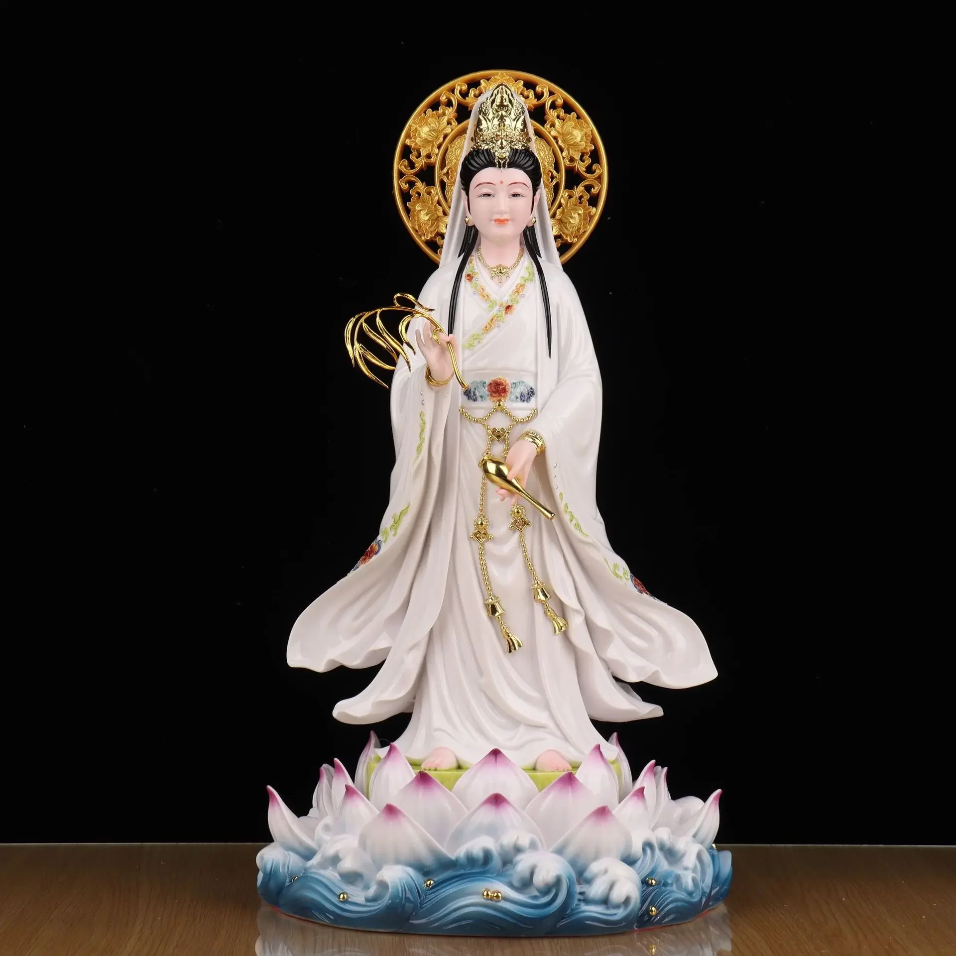 FX-18   guanyin bodhisattva imitation white marble statue for home worship statue white lotus nanhai guanyin bodhisattva statue