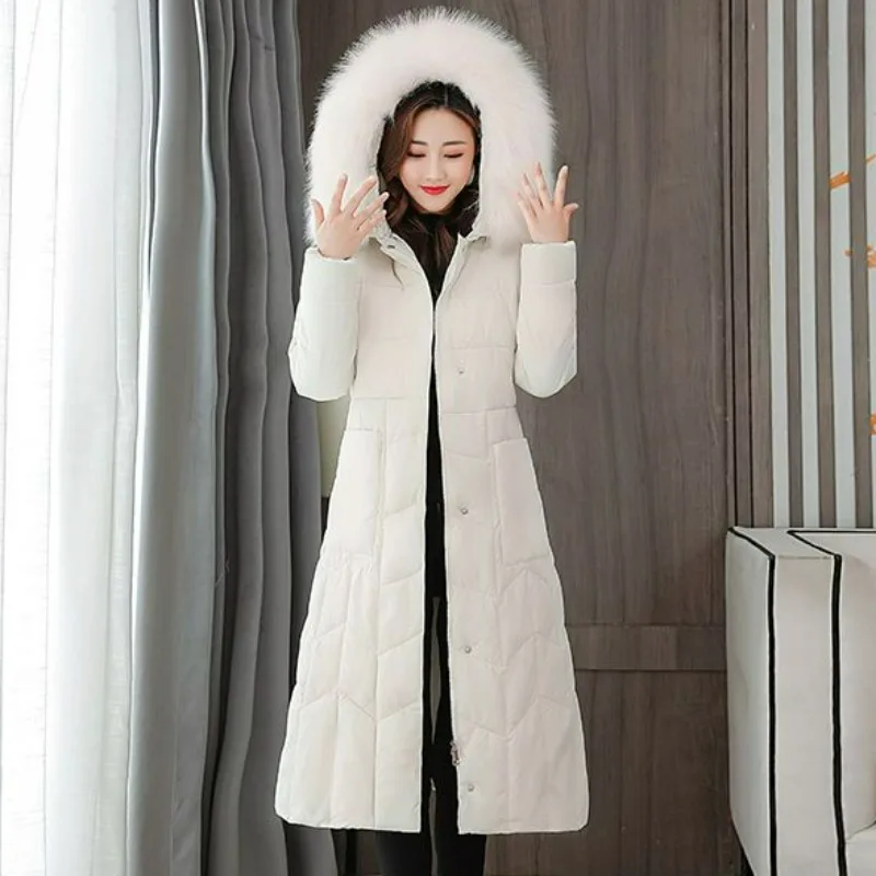 

2023 New Women Down Cotton Coat Winter Jacket Mid Length Version Parkas Large Size Thick Outwear Hooded Fur Collar Overcoat