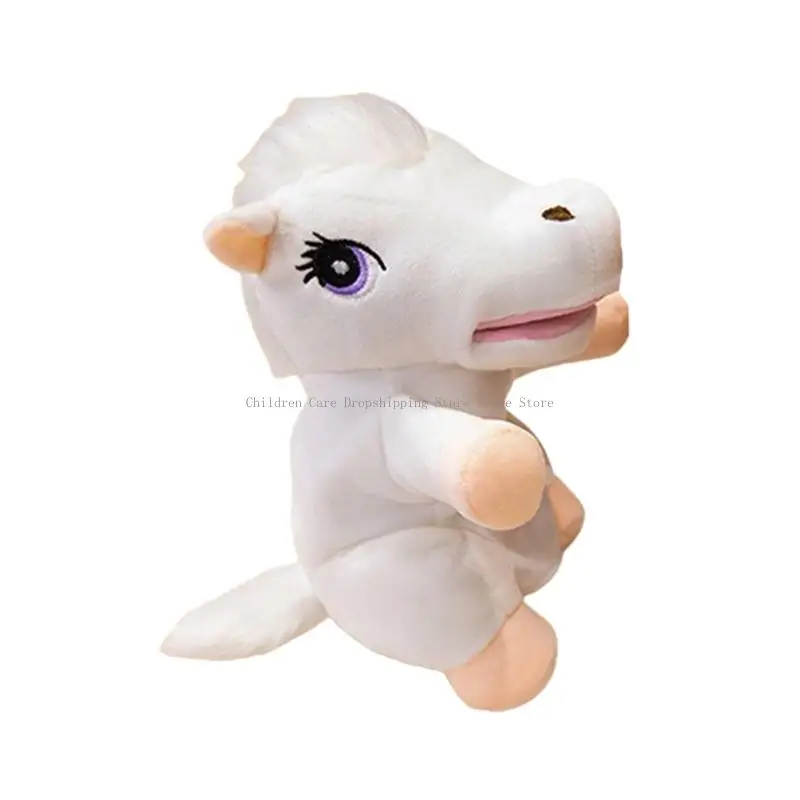 Mascella mobile Peluche Cavallo Burattino a mano Peluche morbido per narrazione interattiva Regalo compleanno Natale Gioco