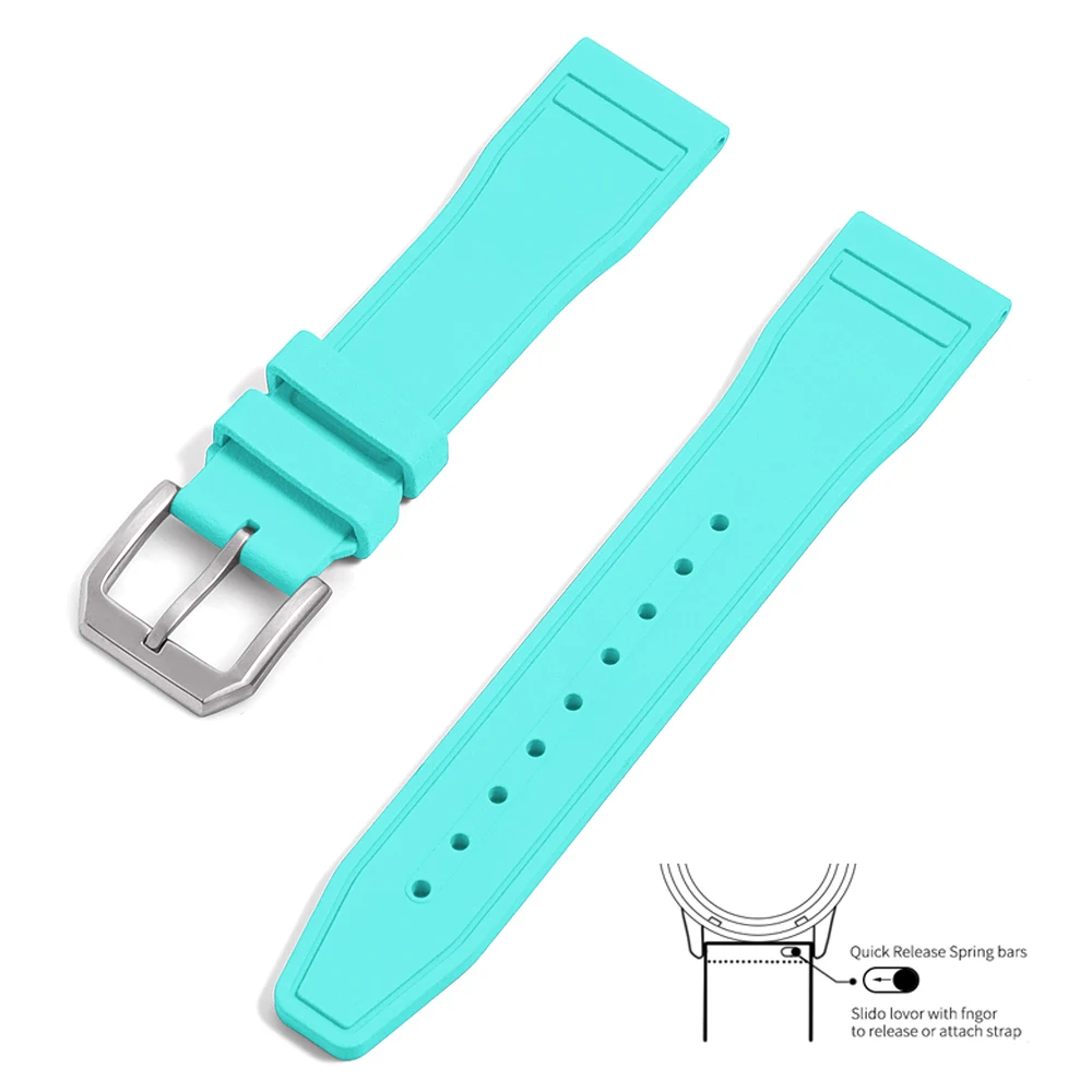 19mm 20mm 21mm FKM Watch Strap IWC Pattern Fit For IWC Pilot's Watch Mark Series  Men's Watch For Flat Head All-Purpose Type