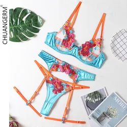 CHUANGERM Sexy Lace Underwire Push Up Lingerie Contour Bra And Panty Set Women Gathering Chest Underwear Embroidery Bralette Set