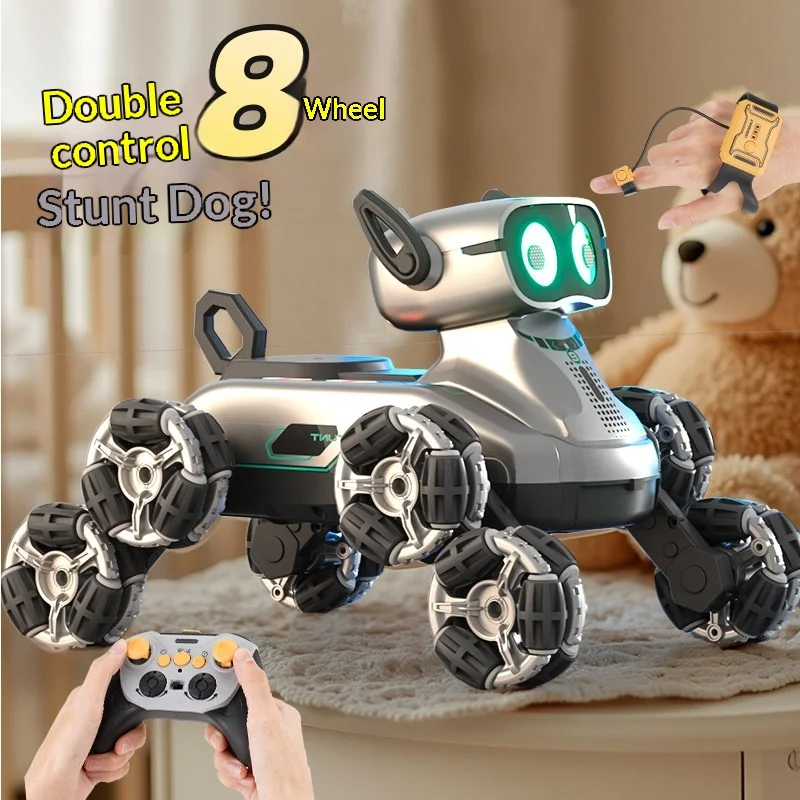 Robot acrobático interactivo con Control remoto inteligente, inducción de gestos de perro, coche acrobático RC de ocho ruedas, juguete para niño, regalo de cumpleaños