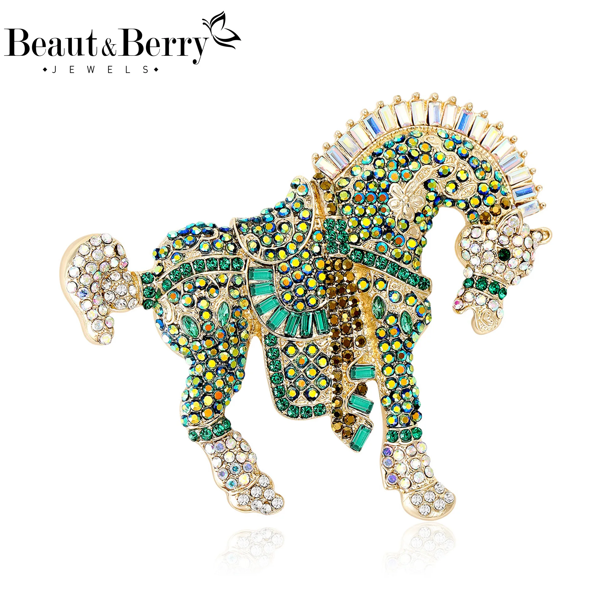 

Beaut&Berry Luxury Rhinestone Horse Brooches for Women Unisex Zodiac Animal Pins Casual Party Accessories New Year Gifts Friends