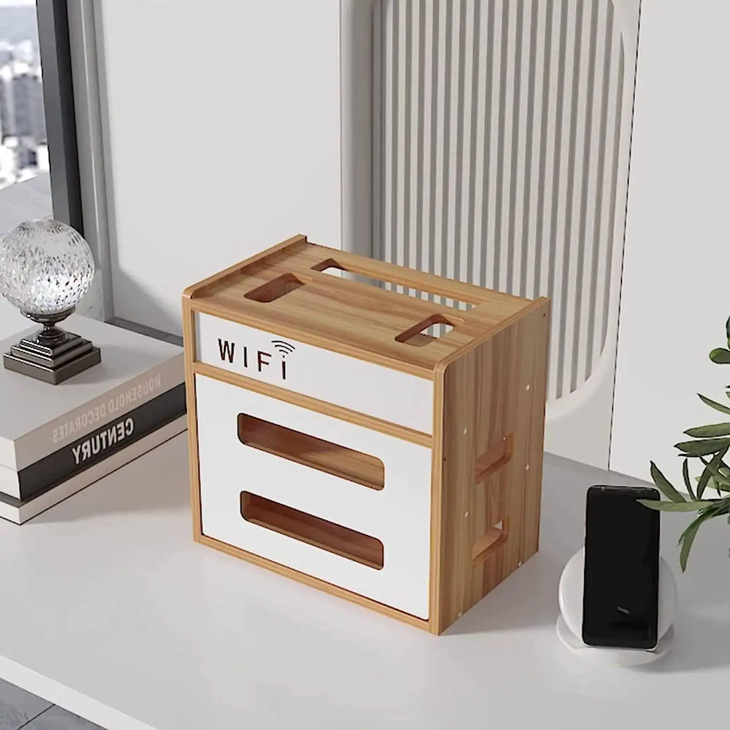 シンプルなデザインの木製ルーターボックス、家庭用デスクトップ光ファイバー収納ボックス、オフィスケーブルオーガナイザー、木製ボックス、ジュエリー収納