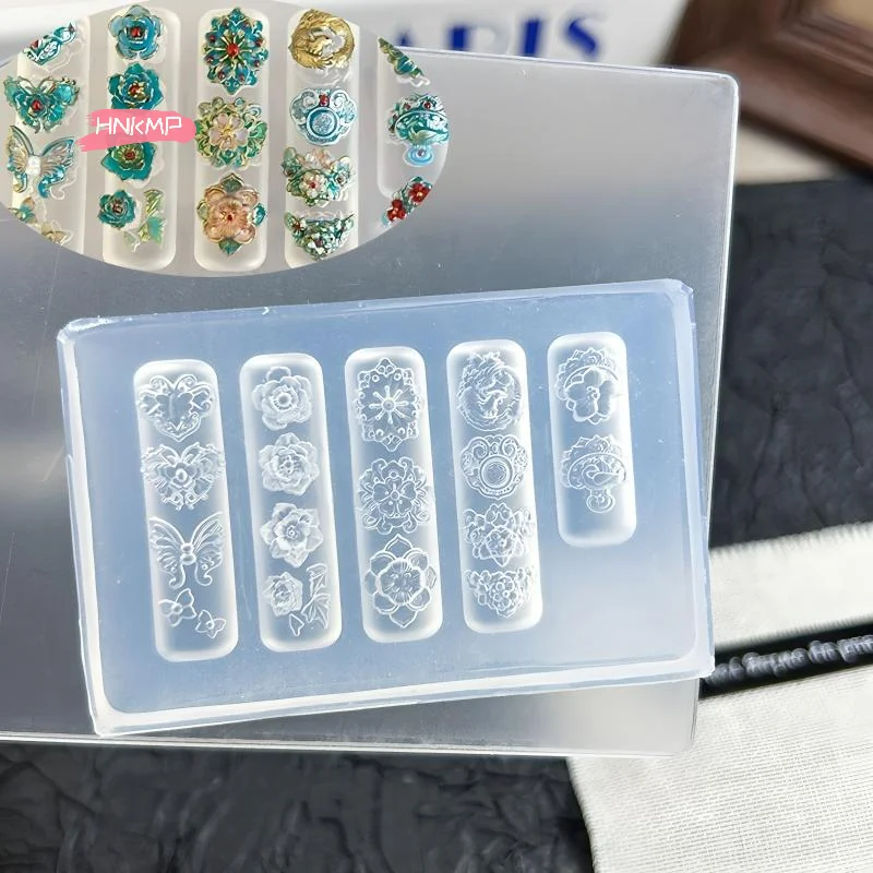 3D Silikon Nagel Form Blume Pfau Chinesischen Stil Relief Transparent Maniküre Design Werkzeug DIY Nail art Dekoration