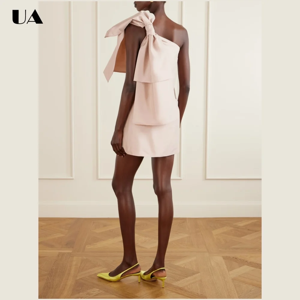ULBYANRY Customized Solid Oversized Bow Prom Dress for Women Elegant Asymmetrical Neck Evening Dress Simple Sleeveless Ball Gown