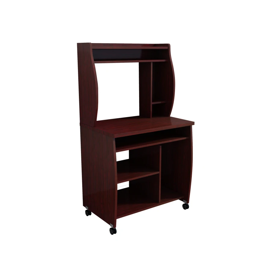 Microwave cart computer cart utility cart with hutch shelves spice rack mobile on locking castors mahogany For Dining Room