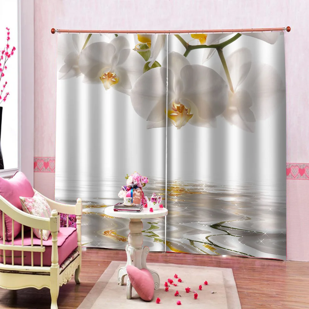 Beautiful Photo Fashion Customized 3D Curtains white flower curtains soundproof windproof curtains