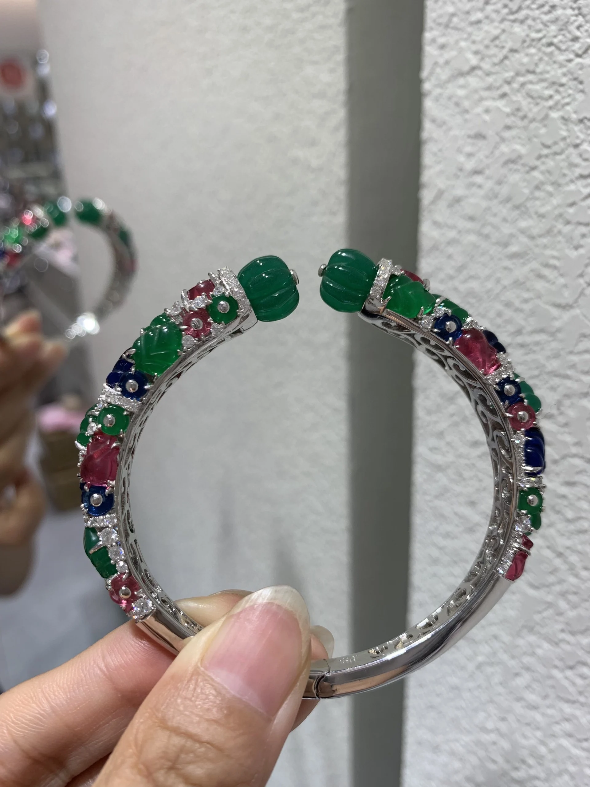 

fruit art bangle 925 sterling silver with cubic zircon and synthetic stone fine women jewelry cuff bracelet MIYI