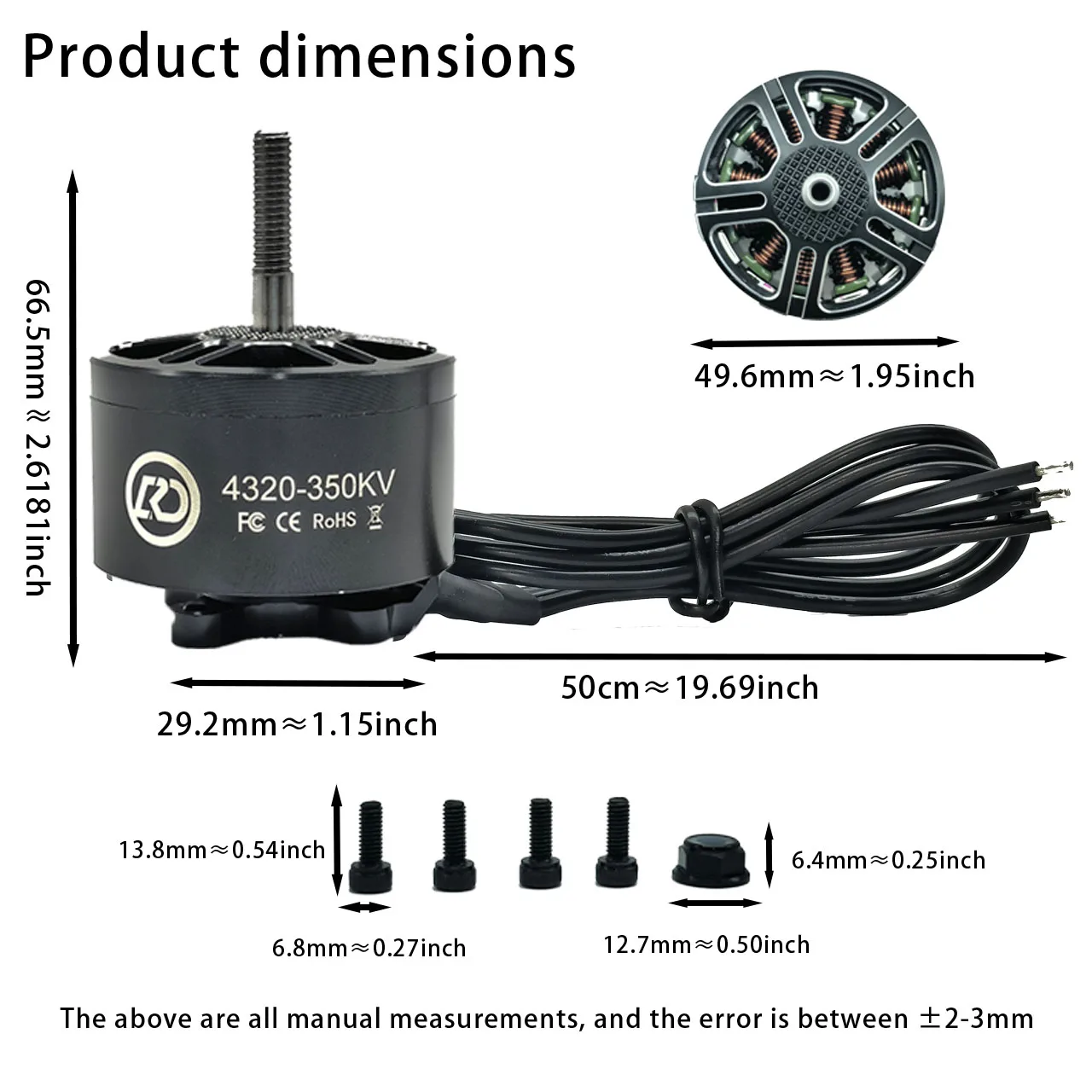 

4320 350KV Brushless Motor - 43mm Stator O.D., 50mΩ Resistor, High Torque for Industrial Drone/FPV/Drone