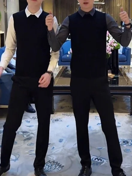 

Men's irt Collar Knitwear Two-Piece Slim Fit Busin Casual Autumn Faion Ci Sle Long Sve Faionable Youthwear