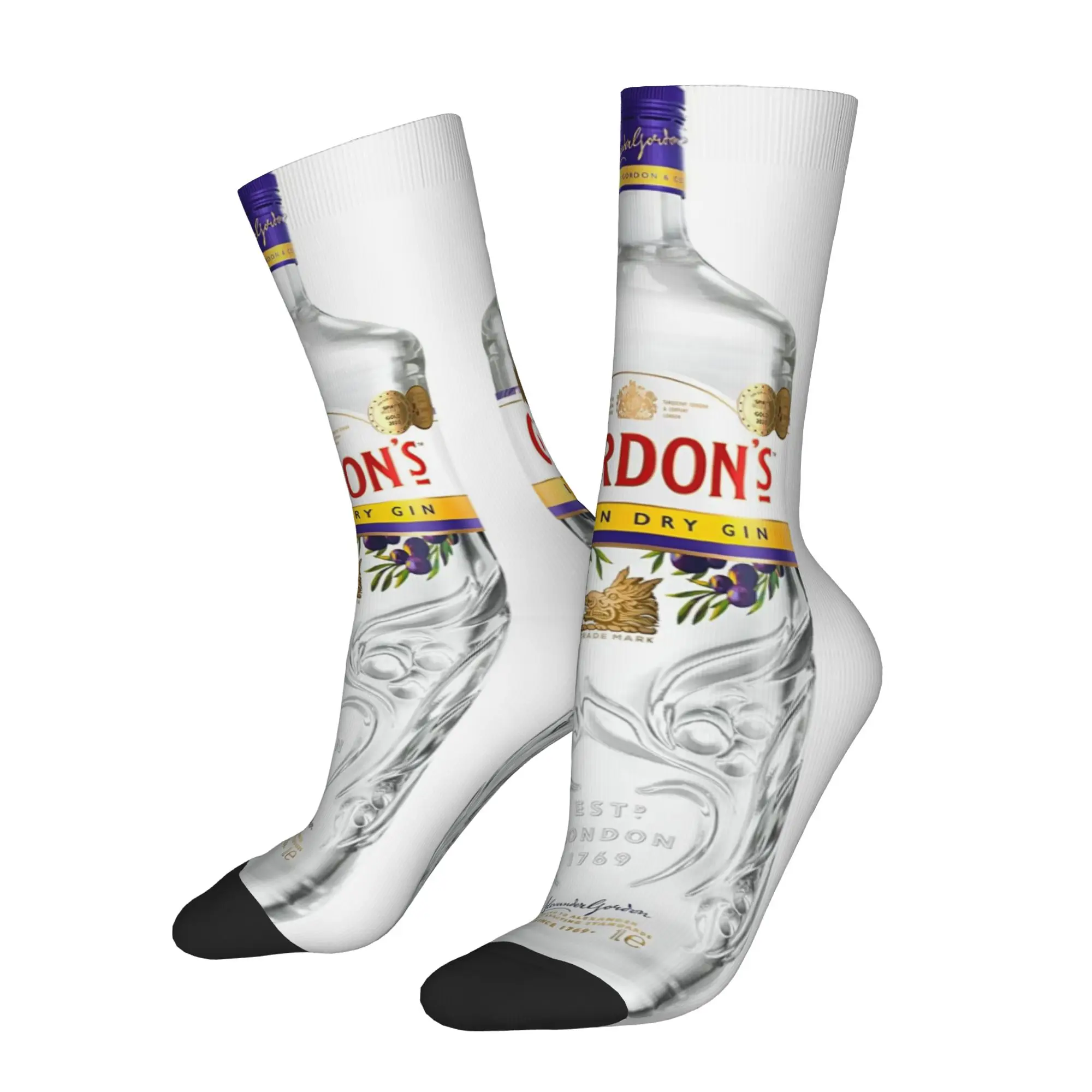 Calcetines divertidos con estampado de Gordon's London Dry Gin, botella de 1 litro, calcetines con estampado de patrón sin costuras para hombre, calcetines informales para hombre