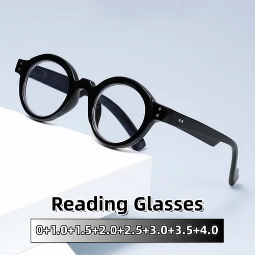 Imagen 1 del producto Gafas de lectura con montura redonda pequeña Vintage para hombre y mujer, lentes transparentes con bloqueo de luz azul, gafas para presbicia, dioptrías de 0 a + 4,0