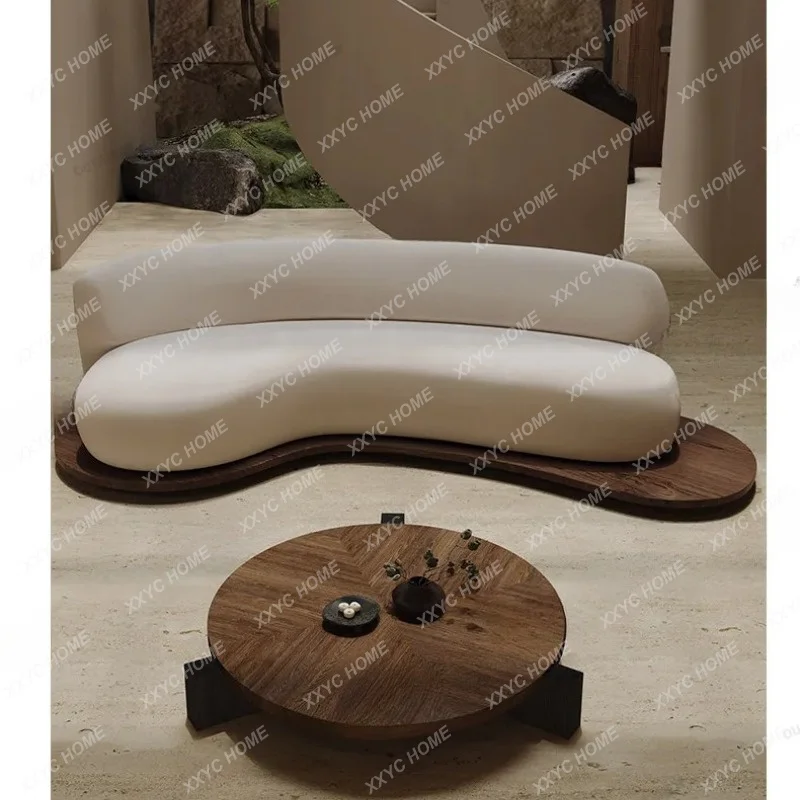 XX Medieval wabi-sandy wind solid wood floor sofa living room curved special-shaped rest area reception and negotiation