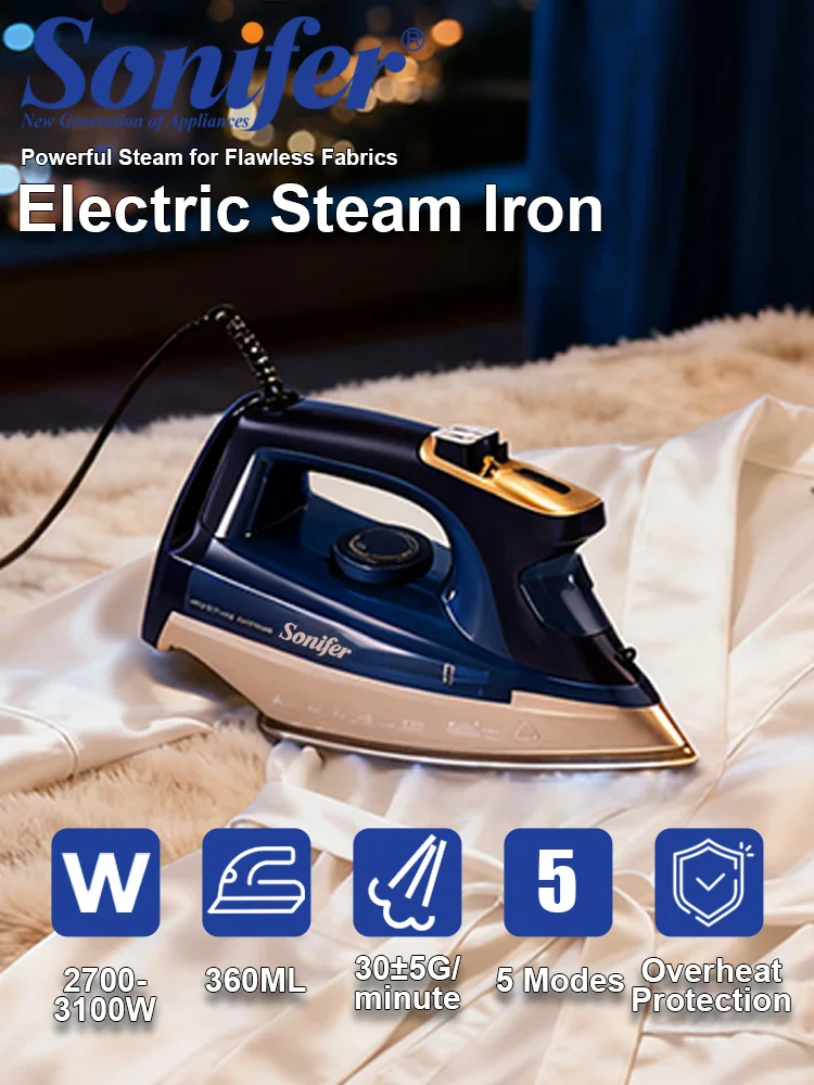 

Мощный паровой утюг Sonifer 3100 Вт SF-9156A, керамическая подошва, автоматическое отключение, защита от капель, анти-каль, самоочистка, 360 мл