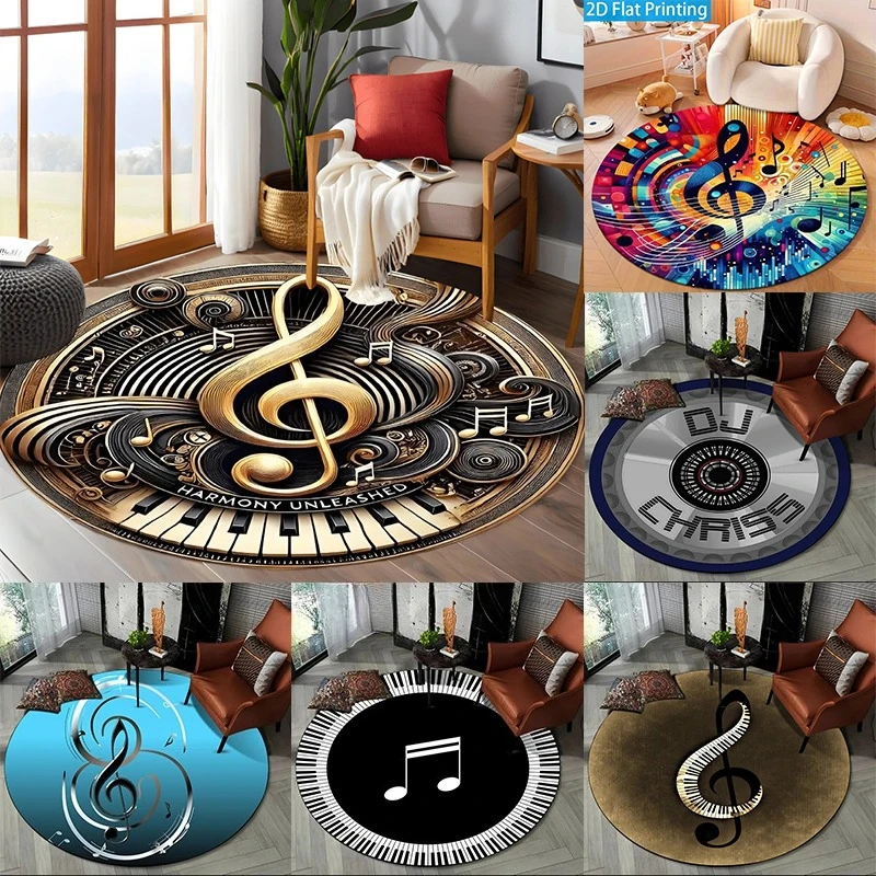 Musical Art Floor Mat Bright Rainbow Treble Clef and Melody Notes Art Print Rug Creative Music Lover Interior Decor Pad