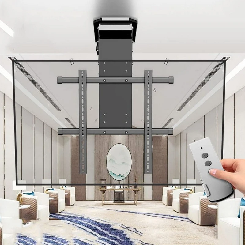 32-85 Inch Shooting 80KG TV Wall Mounted Electric Ceiling TV Lift 0-85° Hidden Electric Pull Down Flip TV Roof Ceiling Bracket