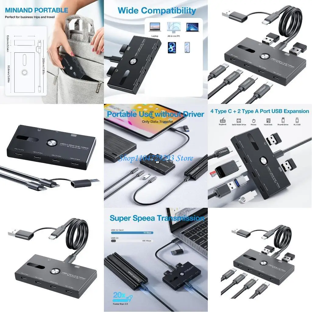 

Y2GD USB C Multiport Adapter 10Gbps 4xTypeC and 2xUSB for Tablet, Laptop