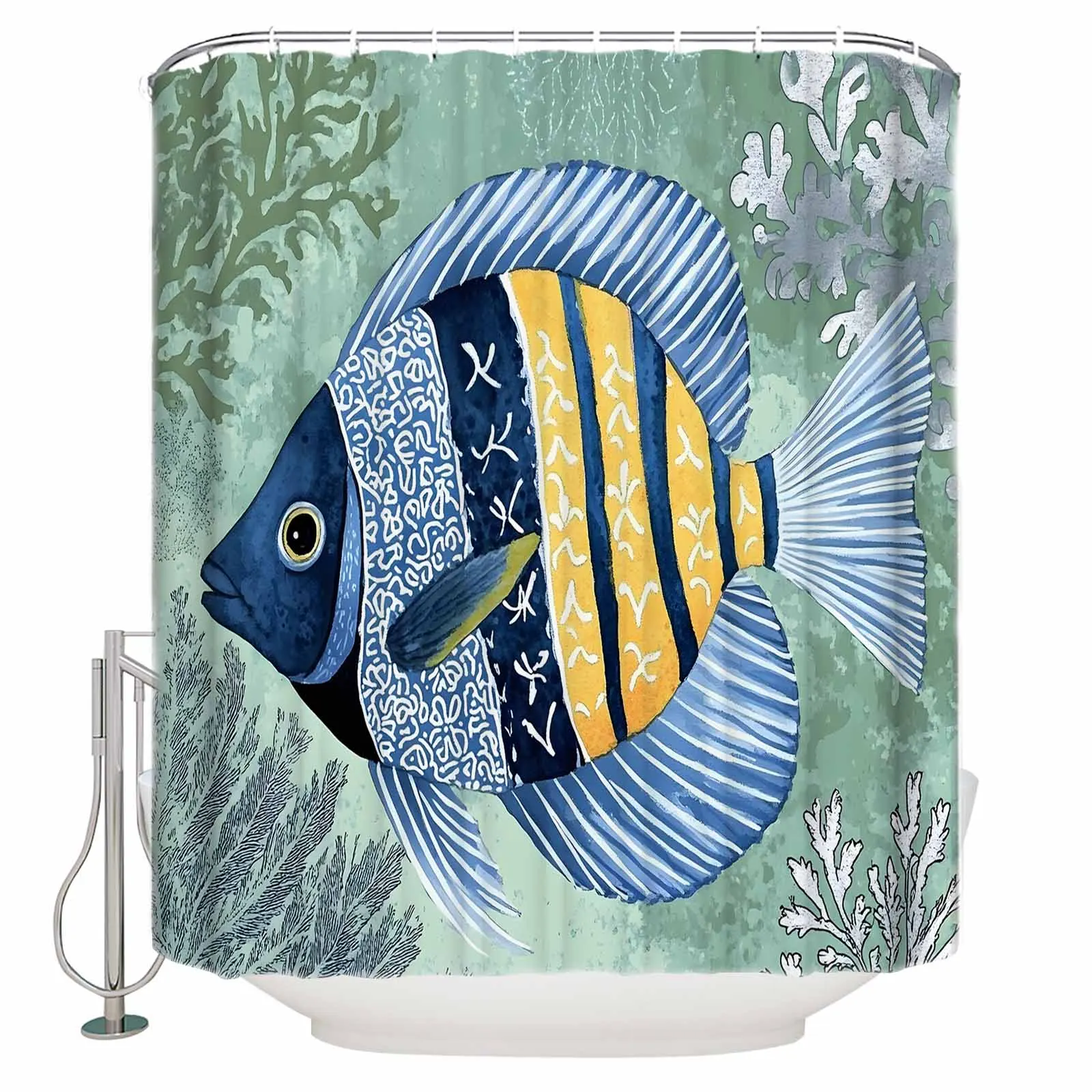 

Зеленый фон акварельные занавески для душа с рыбой водонепроницаемые занавески для ванной домашний декор современная роскошная занавеска для ванной комнаты