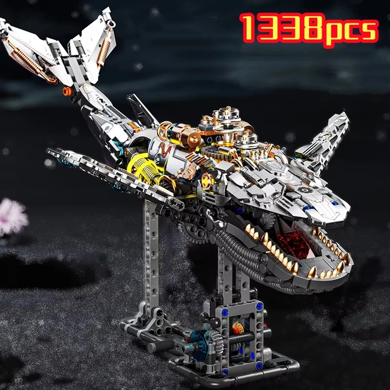 مجموعة الحياة البحرية للحوت الميكانيكي لعالم الحيوانات التقنية مع مكعبات بناء خفيفة نموذج ألعاب تجميع للأولاد لهدايا الأطفال