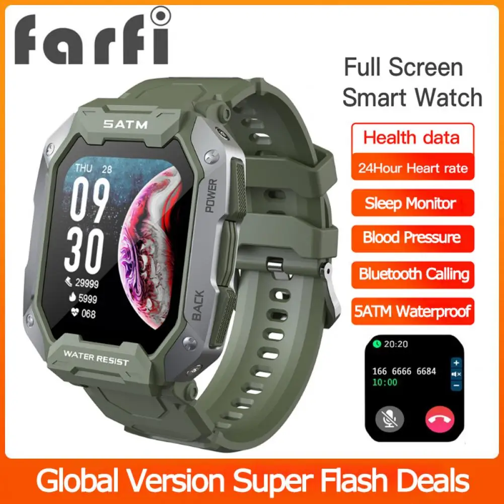 

Farfi Smart Wristwatch Bluetooth Call Smart Watch Outdoor 5ATM Waterproof Sports Fitness Sleep Blood Oxygen Monitor Bracelet