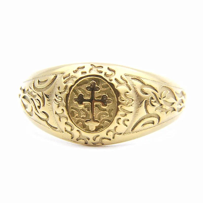 Golden Plated FTW Ring Stainless Steel Retro Punk Style Zircon Cross Tree Cobra Unisex Ring