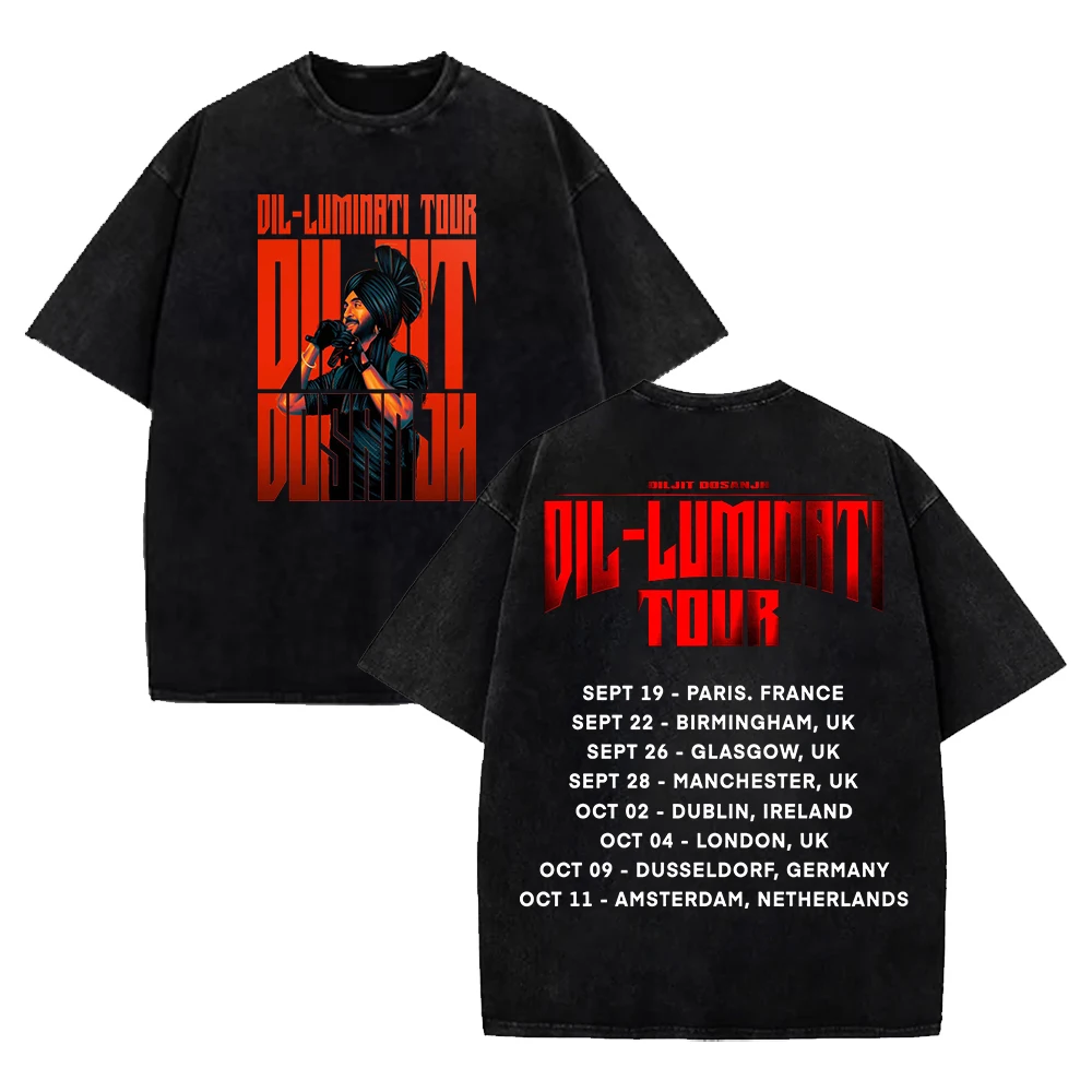 Diljit Dosanjh Dil-Luminati Europe 2024 Tour Tee Short Sleeve Cotton Washed T-shirts Women Men Streetwear Tops