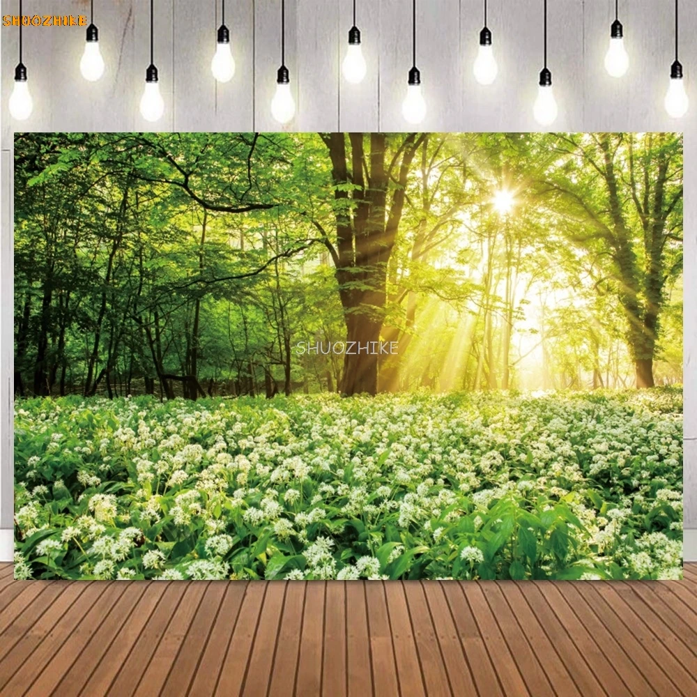 Spring Garden Flower Photography Backdrop Floral Cherry Blossom Green Leaves Nature Scenery Baby Portrait Background Photo Props