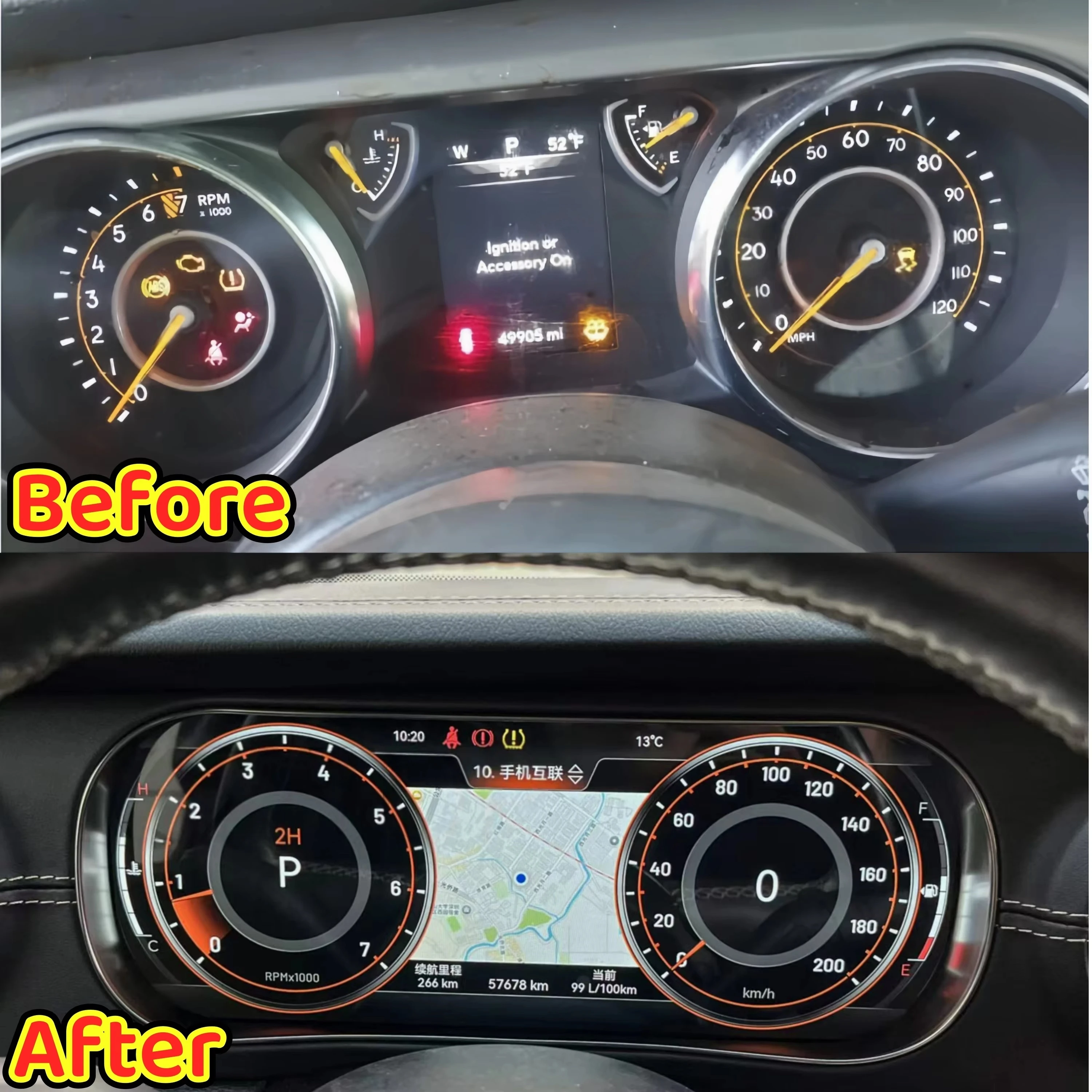 12.3 "Carplay السيارات لوحة سيارة متر ل جيب رانجلر JL 2018-2022 لينكس LCD أداة رقمية العنقودية قمرة القيادة سرعة لوحة #2