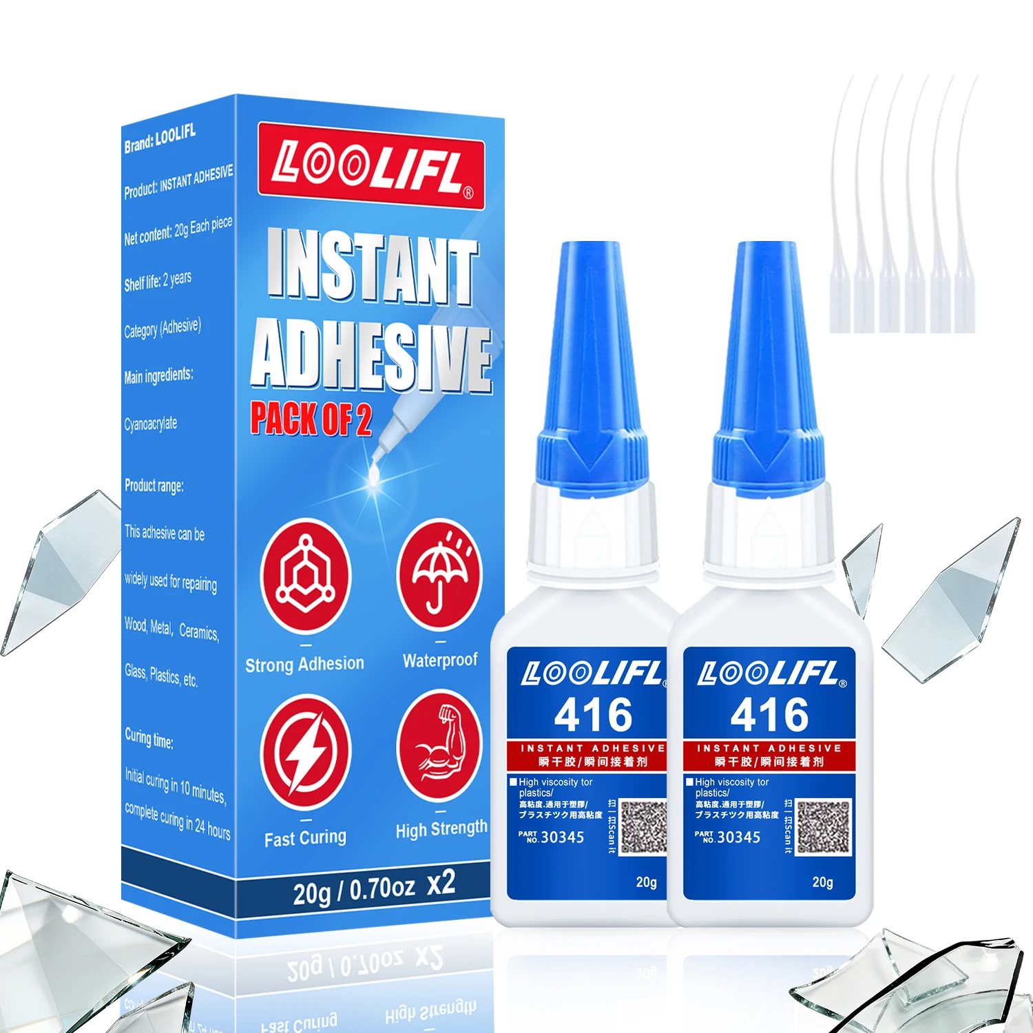 LOOLIFL 20ml 416 Instant Strong Super Glue Universal Mighty for Resin Ceramic Metal Wood Glass Fast Dry Bond Liquid Glue Tool