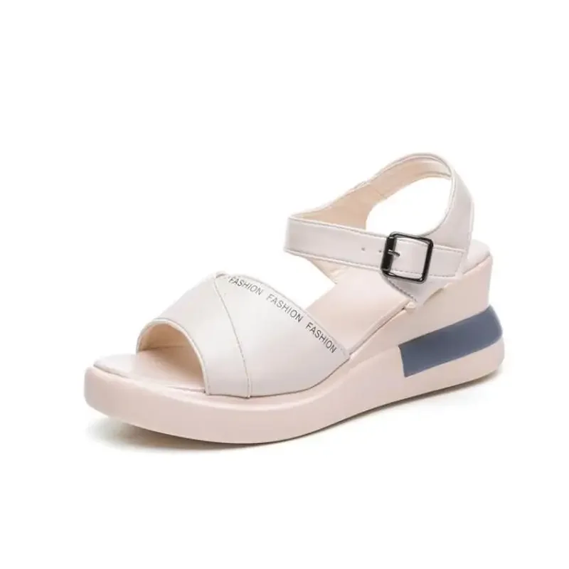 Summer Wedge Shoes For Women Sandals Solid Color Open Toe High Heels Casual Ladies Buckle Strap Fashion Female Sandalias