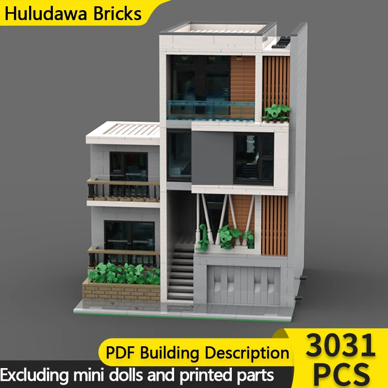 

Модель City Street View MOC, строительные кирпичи, современный роскошный городской дом, модульная технология, детские праздничные подарки, сборные игрушки, костюм