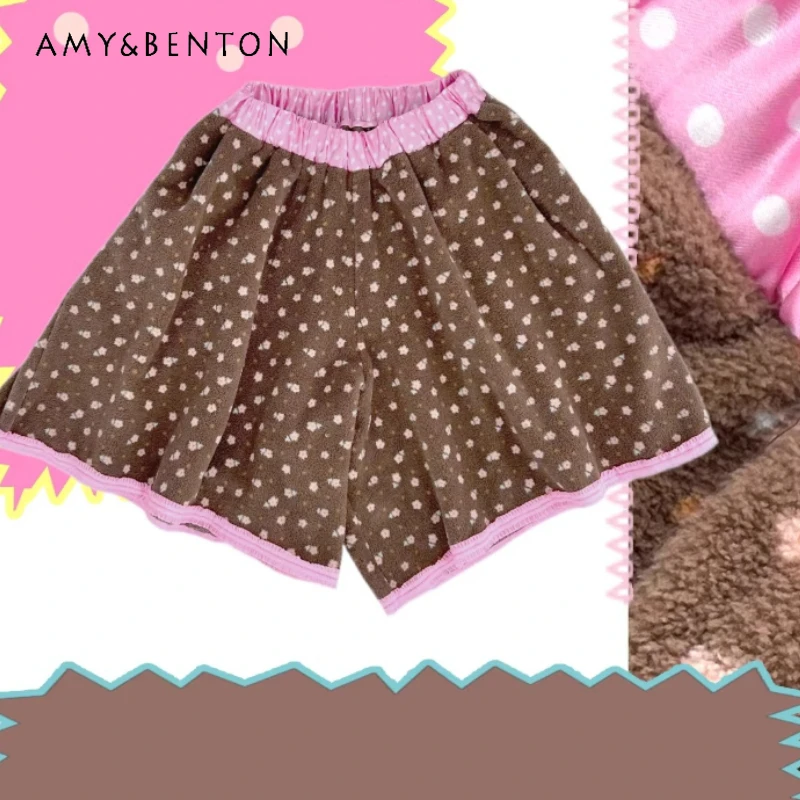 

Оригинальный дизайн, коричневые двусторонние флисовые женские юбки с эластичной резинкой на талии, брюки, осень-зима, свободные шорты с карманами, женские шорты