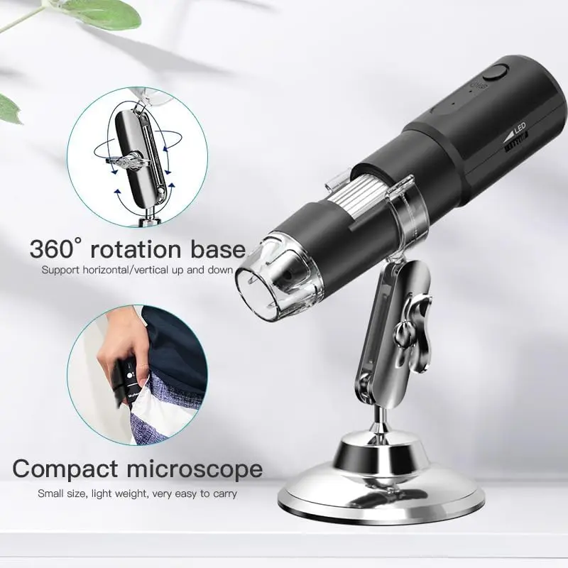 Wireless Digital Microscope, 50X-1000X Magnification WiFi Portable Handheld Microscope with Adjustable Stand HD USB Microscope C