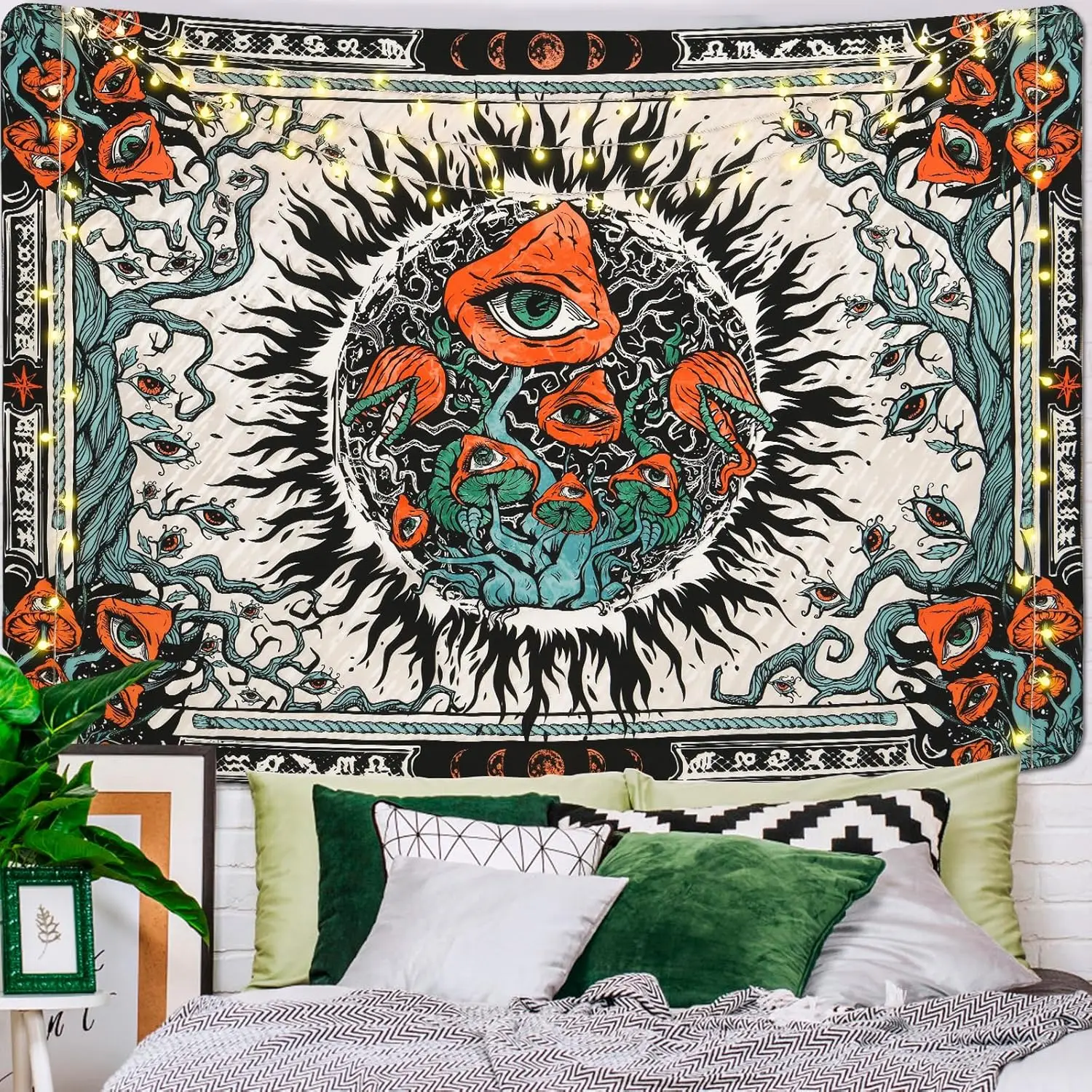 Mystic All-Seeing Eye Tapestry, Psychedelic Mushroom Tree Moon Print Wall Hanging for Bedroom Living Room Home Decor